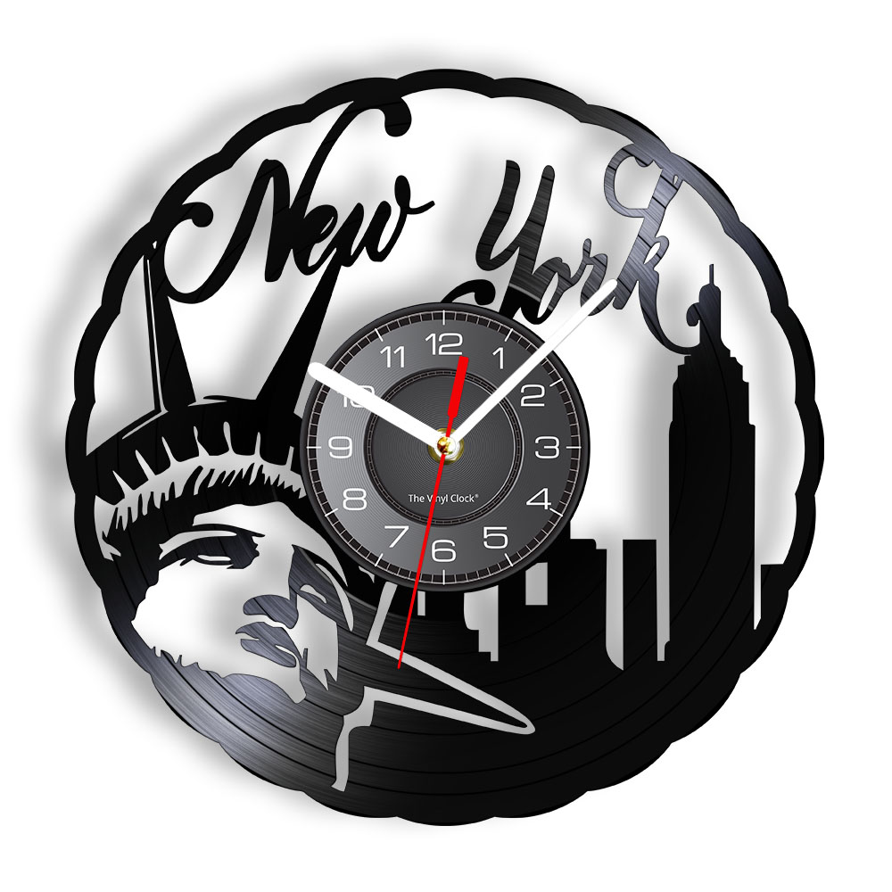 Interior Design New York - New York Skyline Vintage Schallplatten-Wanduhr NYC