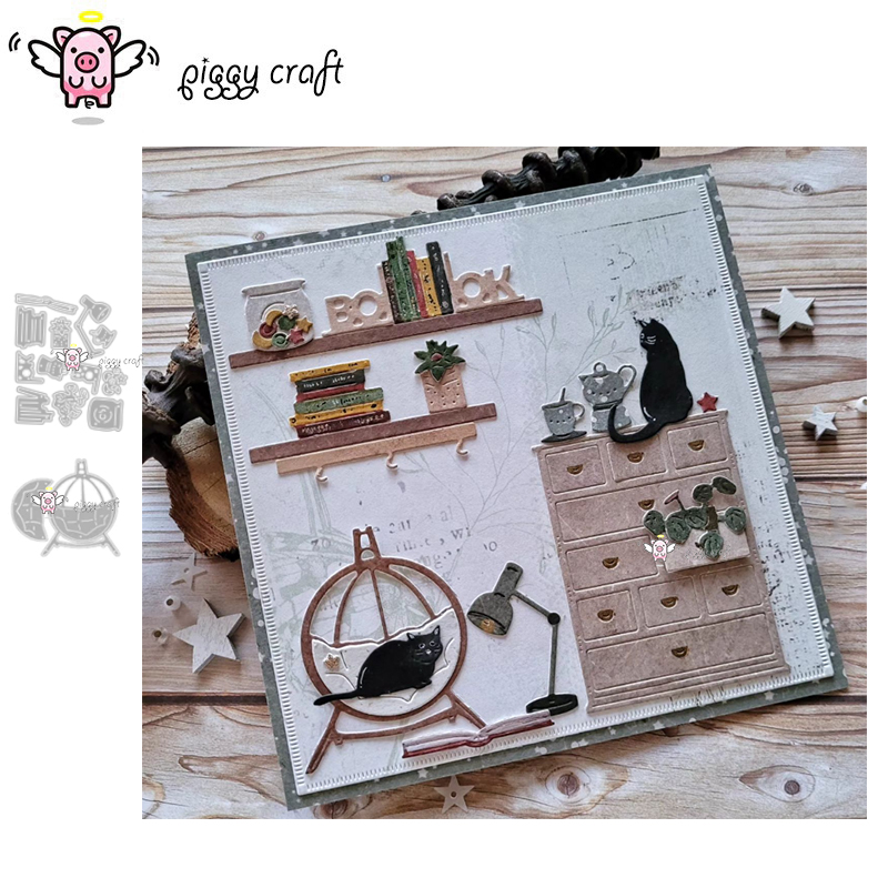 Interior Design Paper - Piggy Craft Metall-Stanzformen, geschnittene Matrizenform, Bücherregal,